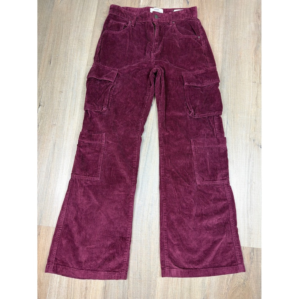 Cotton On Cord Cargo Jean Burgundy Wine Corduroy Wide Leg Utility Pants Size 4